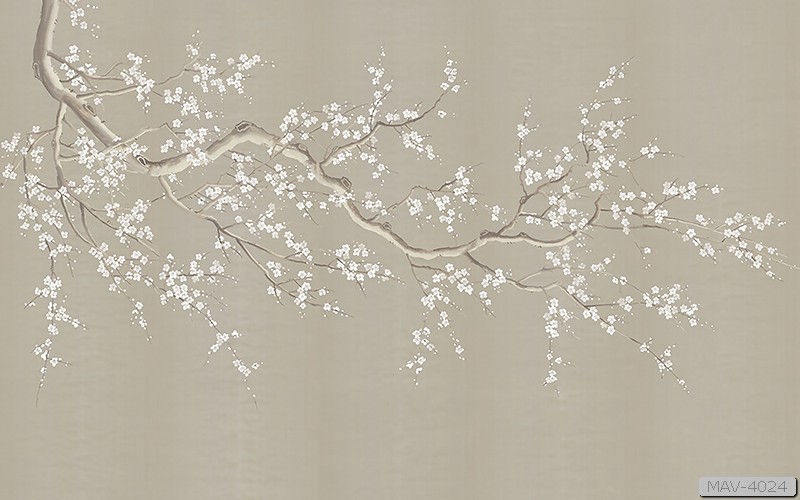 Cành hoa mai trắng nền ghi  MAV-4024